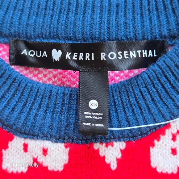 NWT Aqua x Kerri Rosenthal Happy Hearts Sweater XS - Picture 5 of 11